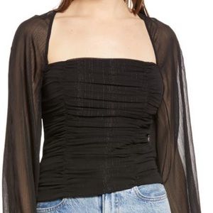 WAYF metallic thread balloon sleeve top in black. Size Small